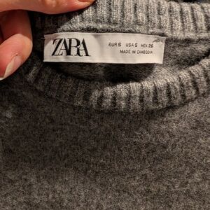 ZARA 100% Wool Short Sleeve Knit Sweater Tee - Heather Gray - Small